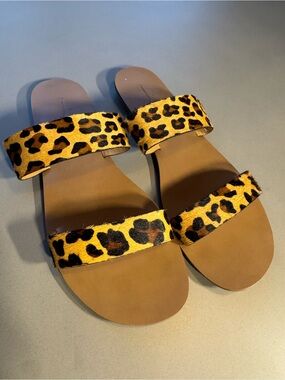 J.Crew Leopard Calf Hair Slide Sandals Leather Size 9 Animal Print